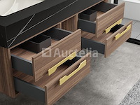 Badkamermeubel 2-persoons - 120 cm - hout decor met zwarte wasbak - incl. kranen - afbeelding 1 van  6