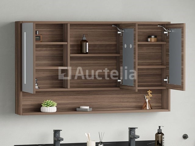Badkamermeubel 2-persoons - 120 cm - hout decor met zwarte wasbak - incl. kranen - afbeelding 5 van  6
