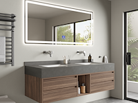 Badkamermeubel 2-persoons - 120 cm - hout decor met zwarte wasbak - incl. kranen - afbeelding 1 van  10