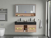 Badkamermeubel 2-persoons - 120 cm - hout decor met zwarte wasbak - incl. kranen - afbeelding 3 van  10