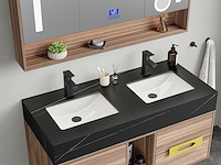 Badkamermeubel 2-persoons - 120 cm - hout decor met zwarte wasbak - incl. kranen - afbeelding 4 van  10