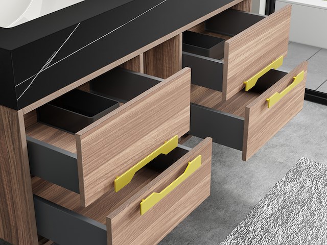 Badkamermeubel 2-persoons - 120 cm - hout decor met zwarte wasbak - incl. kranen - afbeelding 5 van  10