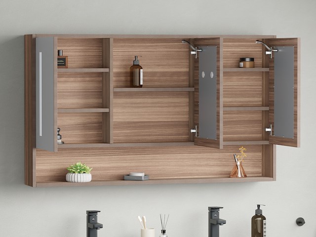 Badkamermeubel 2-persoons - 120 cm - hout decor met zwarte wasbak - incl. kranen - afbeelding 6 van  10