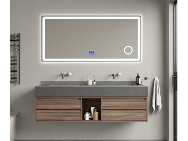 Badkamermeubel 2-persoons - 120 cm - hout decor met zwarte wasbak - incl. kranen - afbeelding 9 van  10