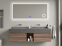 Badkamermeubel 2-persoons - 120 cm - hout decor met zwarte wasbak - incl. kranen - afbeelding 9 van  10