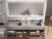 Badkamermeubel 2-persoons - 150 cm - hout decor met grijze marmeren wasbak - incl. kranen - afbeelding 2 van  8