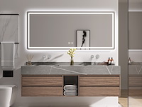 Badkamermeubel 2-persoons - 150 cm - hout decor met grijze marmeren wasbak - incl. kranen - afbeelding 4 van  8