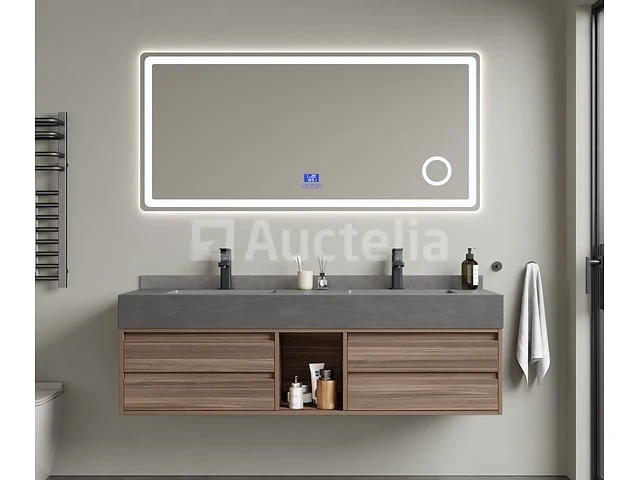 Badkamermeubel 2-persoons - 150 cm - hout decor met grijze wasbak - incl. kranen - afbeelding 4 van  4