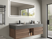 Badkamermeubel 2-persoons - 150 cm - hout decor met grijze wasbak - incl. kranen - afbeelding 1 van  4