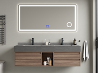 Badkamermeubel 2-persoons - 150 cm - hout decor met grijze wasbak - incl. kranen - afbeelding 2 van  4