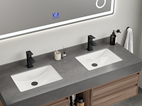 Badkamermeubel 2-persoons - 150 cm - hout decor met grijze wasbak - incl. kranen - afbeelding 3 van  4