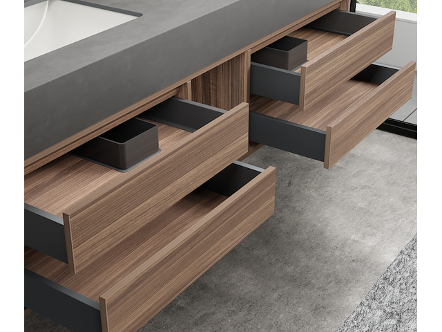 Badkamermeubel 2-persoons - 150 cm - hout decor met grijze wasbak - incl. kranen - afbeelding 4 van  4