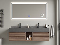 Badkamermeubel 2-persoons - 150 cm - hout decor met grijze wasbak - incl. kranen - afbeelding 2 van  4