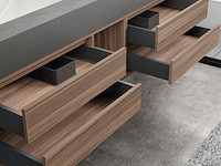 Badkamermeubel 2-persoons - 150 cm - hout decor met grijze wasbak - incl. kranen - afbeelding 3 van  4