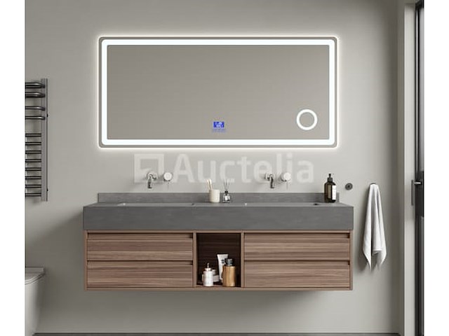 Badkamermeubel 2-persoons - 150 cm - hout decor met grijze wasbak - incl. muurkranen - afbeelding 1 van  4