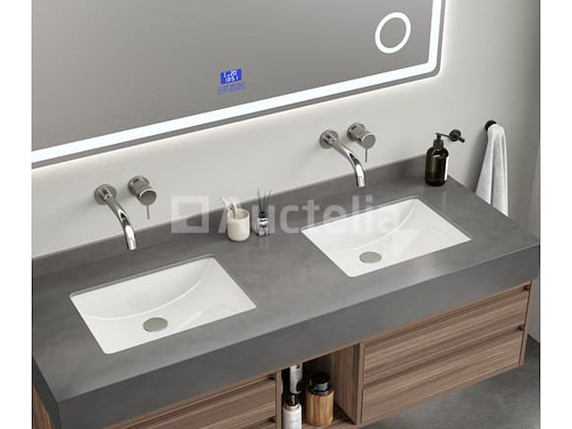 Badkamermeubel 2-persoons - 150 cm - hout decor met grijze wasbak - incl. muurkranen - afbeelding 3 van  4