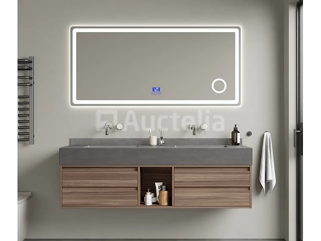 Badkamermeubel 2-persoons - 150 cm - hout decor met grijze wasbak - incl. muurkranen - afbeelding 2 van  4
