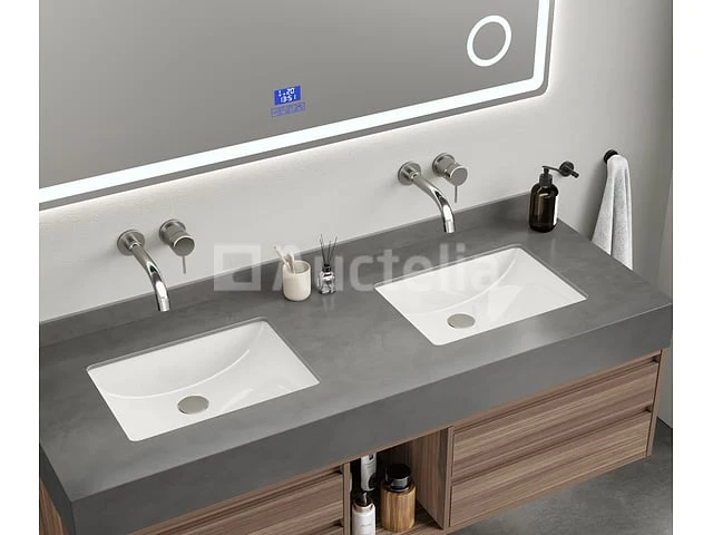 Badkamermeubel 2-persoons - 150 cm - hout decor met grijze wasbak - incl. muurkranen - afbeelding 4 van  4