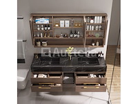Badkamermeubel 2-persoons - 150 cm - hout decor met zwarte marmeren wasbak - incl. kranen - afbeelding 6 van  10