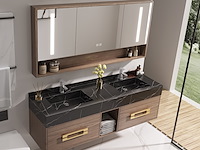 Badkamermeubel 2-persoons - 150 cm - hout decor met zwarte marmeren wasbak - incl. kranen - afbeelding 1 van  4