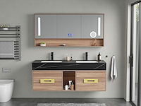 Badkamermeubel 2-persoons - 150 cm - hout decor met zwarte marmeren wasbak - incl. kranen - afbeelding 7 van  10