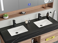 Badkamermeubel 2-persoons - 150 cm - hout decor met zwarte marmeren wasbak - incl. kranen - afbeelding 8 van  10