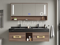 Badkamermeubel 2-persoons - 150 cm - hout decor met zwarte wasbak - incl. kranen - afbeelding 2 van  6