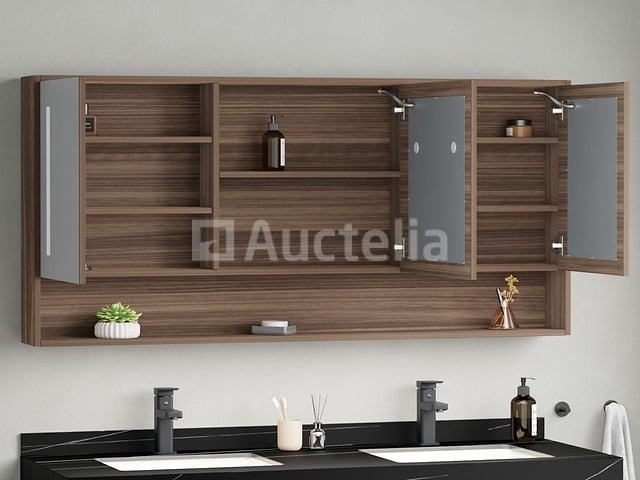 Badkamermeubel 2-persoons - 150 cm - hout decor met zwarte wasbak - incl. kranen - afbeelding 3 van  6