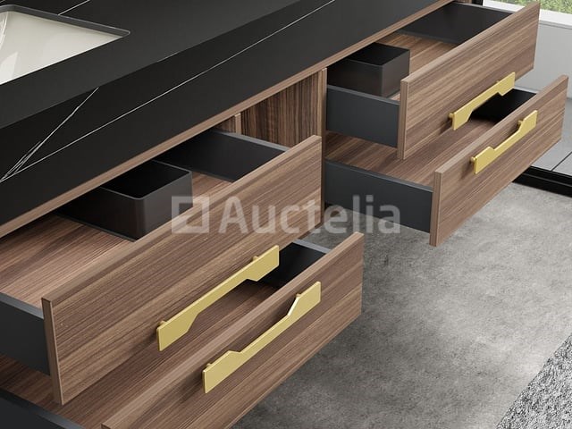 Badkamermeubel 2-persoons - 150 cm - hout decor met zwarte wasbak - incl. kranen - afbeelding 5 van  6