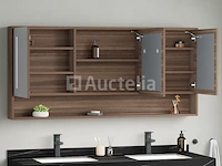 Badkamermeubel 2-persoons - 150 cm - hout decor met zwarte wasbak - incl. kranen - afbeelding 2 van  6