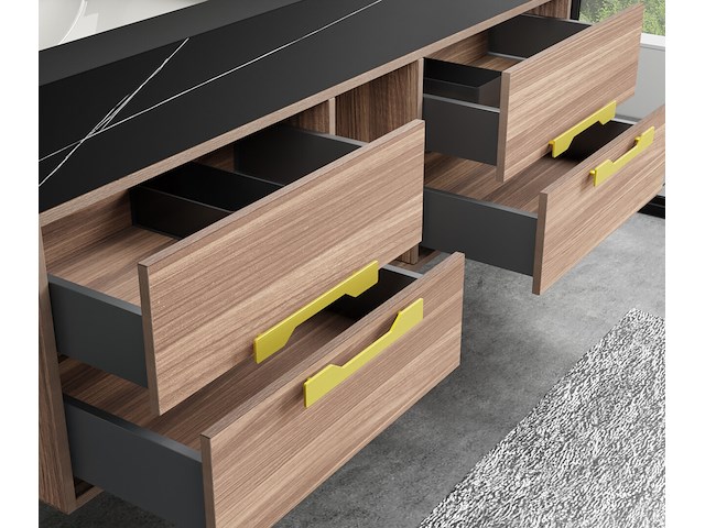 Badkamermeubel 2-persoons - 150 cm - hout decor met zwarte wasbak - incl. kranen - afbeelding 5 van  6