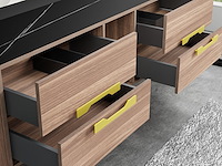 Badkamermeubel 2-persoons - 150 cm - hout decor met zwarte wasbak - incl. kranen - afbeelding 5 van  6