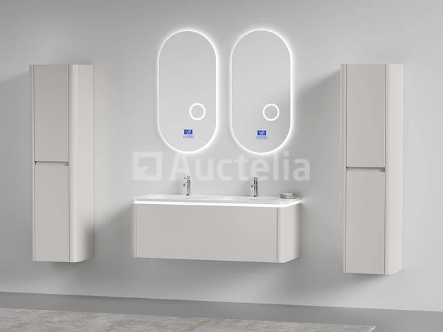 Badkamermeubel 2 persoons 120 cm - taupe - 2 zijkasten, 2 ovale spiegels - afbeelding 1 van  5