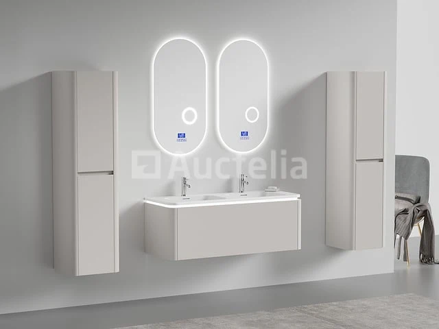 Badkamermeubel 2 persoons 120 cm - taupe - 2 zijkasten, 2 ovale spiegels - afbeelding 2 van  5