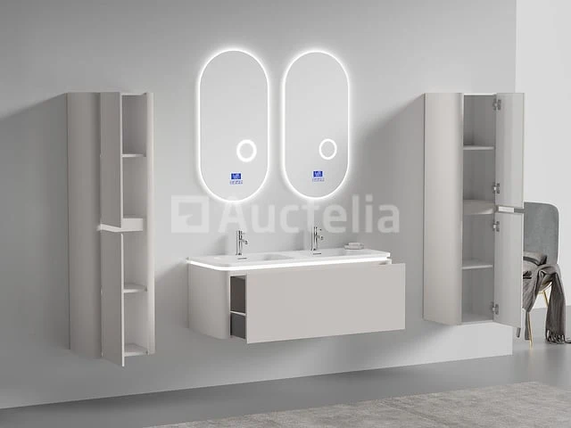 Badkamermeubel 2 persoons 120 cm - taupe - 2 zijkasten, 2 ovale spiegels - afbeelding 3 van  5