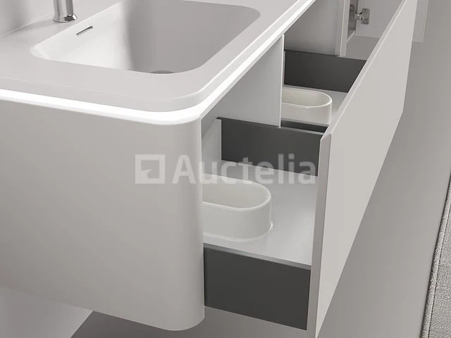 Badkamermeubel 2 persoons 120 cm - taupe - 2 zijkasten, 2 ovale spiegels - afbeelding 4 van  5