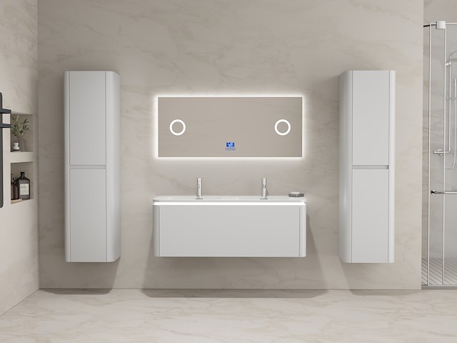 Badkamermeubel 2 persoons 120 cm - wit - 2 zijkasten, 1 led spiegel - afbeelding 1 van  5