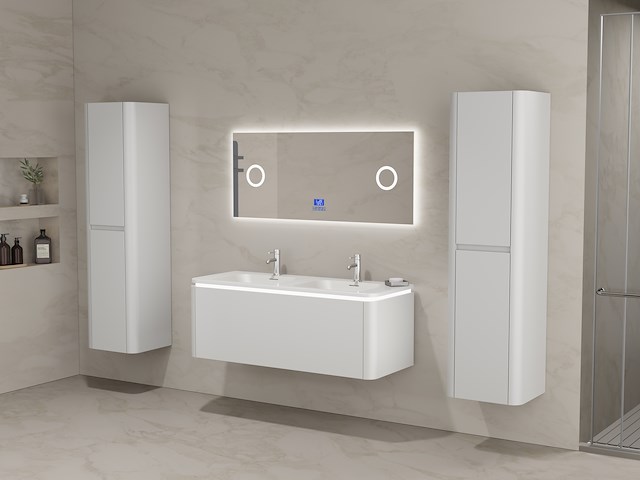 Badkamermeubel 2 persoons 120 cm - wit - 2 zijkasten, 1 led spiegel - afbeelding 5 van  5