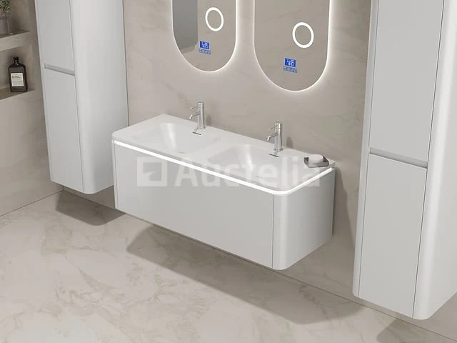 Badkamermeubel 2 persoons 120 cm - wit - 2 zijkasten, 2 ovale spiegels - afbeelding 1 van  5