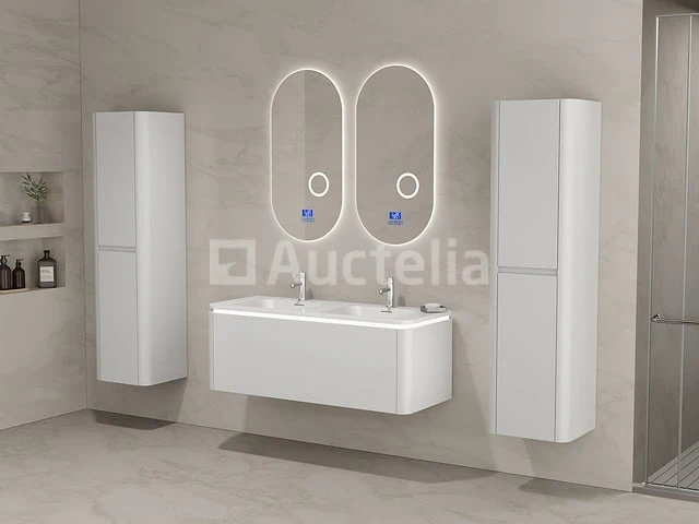 Badkamermeubel 2 persoons 120 cm - wit - 2 zijkasten, 2 ovale spiegels - afbeelding 3 van  5