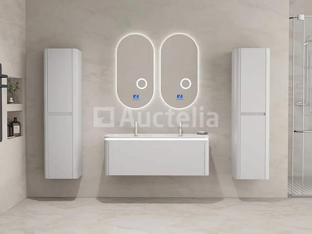 Badkamermeubel 2 persoons 120 cm - wit - 2 zijkasten, 2 ovale spiegels - afbeelding 4 van  5