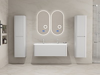 Badkamermeubel 2 persoons 120 cm - wit - 2 zijkasten, 2 ovale spiegels - afbeelding 1 van  5
