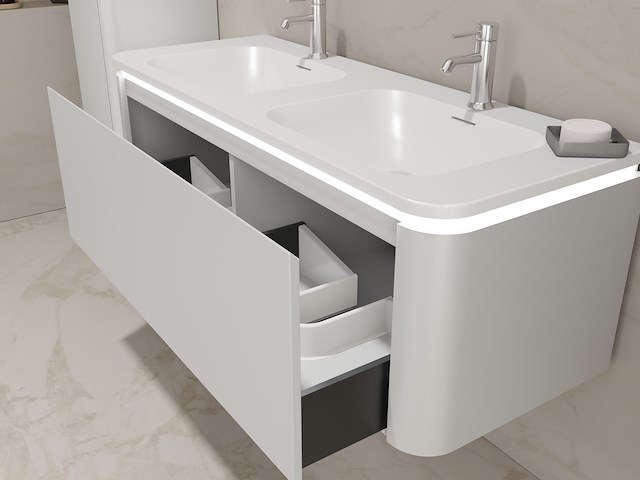 Badkamermeubel 2 persoons 120 cm - wit - 2 zijkasten, 2 ovale spiegels - afbeelding 3 van  5