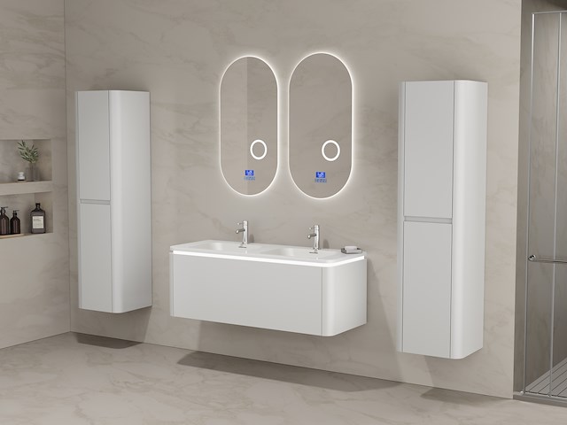 Badkamermeubel 2 persoons 120 cm - wit - 2 zijkasten, 2 ovale spiegels - afbeelding 5 van  5