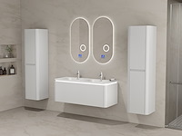 Badkamermeubel 2 persoons 120 cm - wit - 2 zijkasten, 2 ovale spiegels - afbeelding 5 van  5