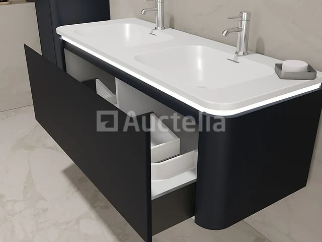 Badkamermeubel 2 persoons 120 cm - zwart - 2 zijkasten, 2 ovale spiegels - afbeelding 1 van  6