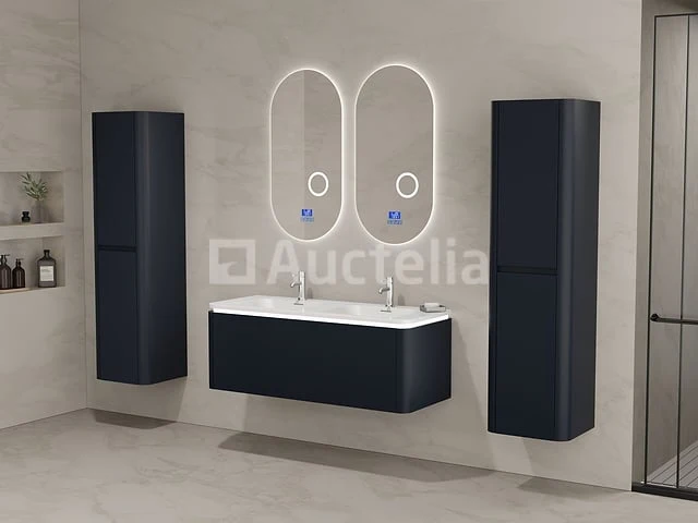 Badkamermeubel 2 persoons 120 cm - zwart - 2 zijkasten, 2 ovale spiegels - afbeelding 4 van  6