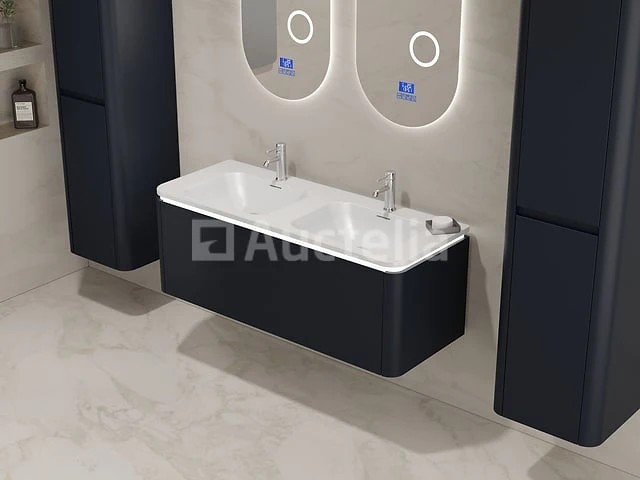 Badkamermeubel 2 persoons 120 cm - zwart - 2 zijkasten, 2 ovale spiegels - afbeelding 6 van  6