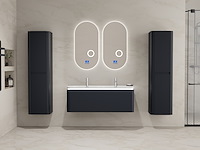 Badkamermeubel 2 persoons 120 cm - zwart - 2 zijkasten, 2 ovale spiegels - afbeelding 1 van  5