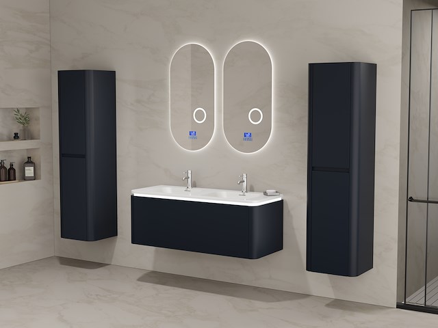 Badkamermeubel 2 persoons 120 cm - zwart - 2 zijkasten, 2 ovale spiegels - afbeelding 5 van  5